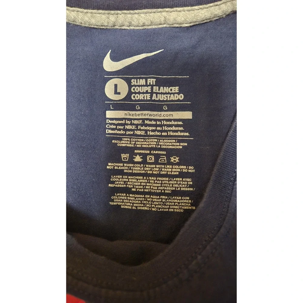 Nike Womens Slim Fit Graphic Tee Navy Blue Anyone Anywhere Anytime Shirt Large